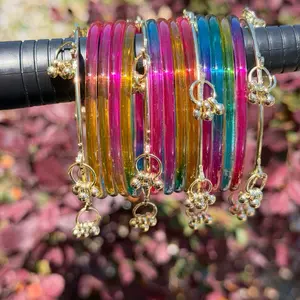 Viral multi colored Jelly Glass Bangle Set - with ghungroo options