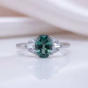Oval Cut Natural Moss Agate 4 Prong Engagement Ring