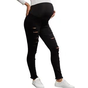 Mina Black Ripped Maternity Jeans Tight High Waist Stretch Belly Support 2026 Spring Autumn New Maternity Wear Spring New