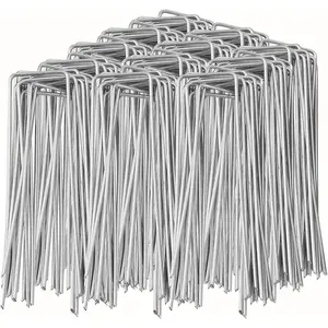100 Pack Garden Landscape Staples, 6 Inch 11 Gauge Galvanized Garden Stakes Ground U Shaped Landscape Pins to Secure Lawn Fabrics Weed Barrier Covers Ground Cover and Landscaping