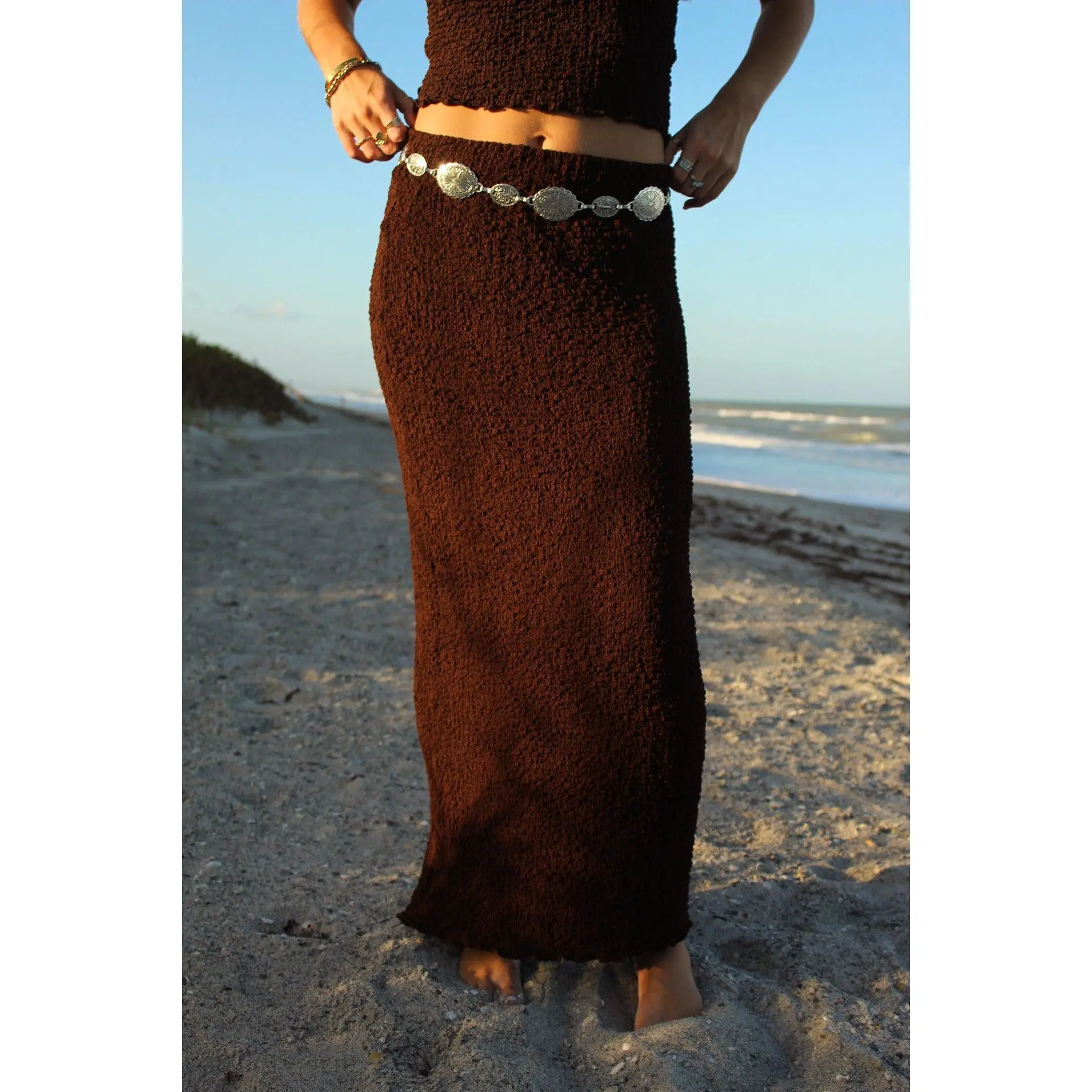 Chocolate Textured Maxi Skirt
