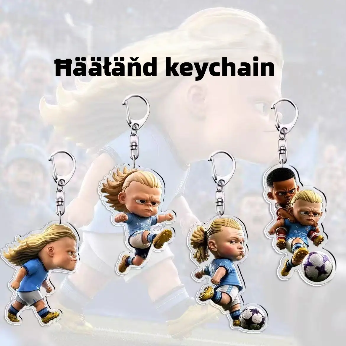 New Cute Ħääłäňd Football Player Acrylic Keychain, City Star Cartoon Pendant, Soccer Fan Gift Accessory