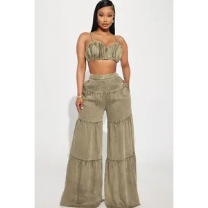 Olivia Washed Pant Set - Olive S