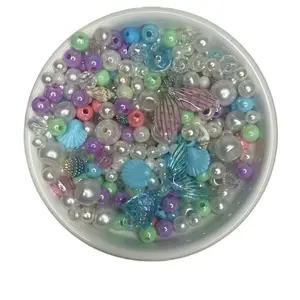 Mermaid Beach Bead Palette - 3 oz Pearlescent Beads with Mermaid Tail Charms & Ocean-Toned Accents for DIY Jewelry Making & Craft Projects