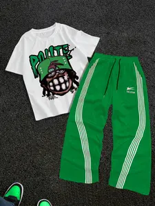 Men's Letter Print Tee & Tracksuit Pants Set, Regular Fit Round Neck Short Sleeve T-shirt & Pants, Casual Fashion Breathable Men's Outfits for All Seasons Clothes