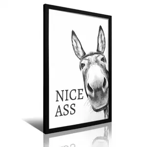 Framed Artistic Bathroom Wall Art - Funny "Nice Ass" Donkey Print, Farmhouse Home Decor for Bathroom Wall Decor Sets