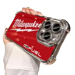 Red Milwaukee Phone Case for iPhone 11-17 Pro Max Plus| Electroplated Transparent Cover| Anti-Drop 4-Corner Protection Case