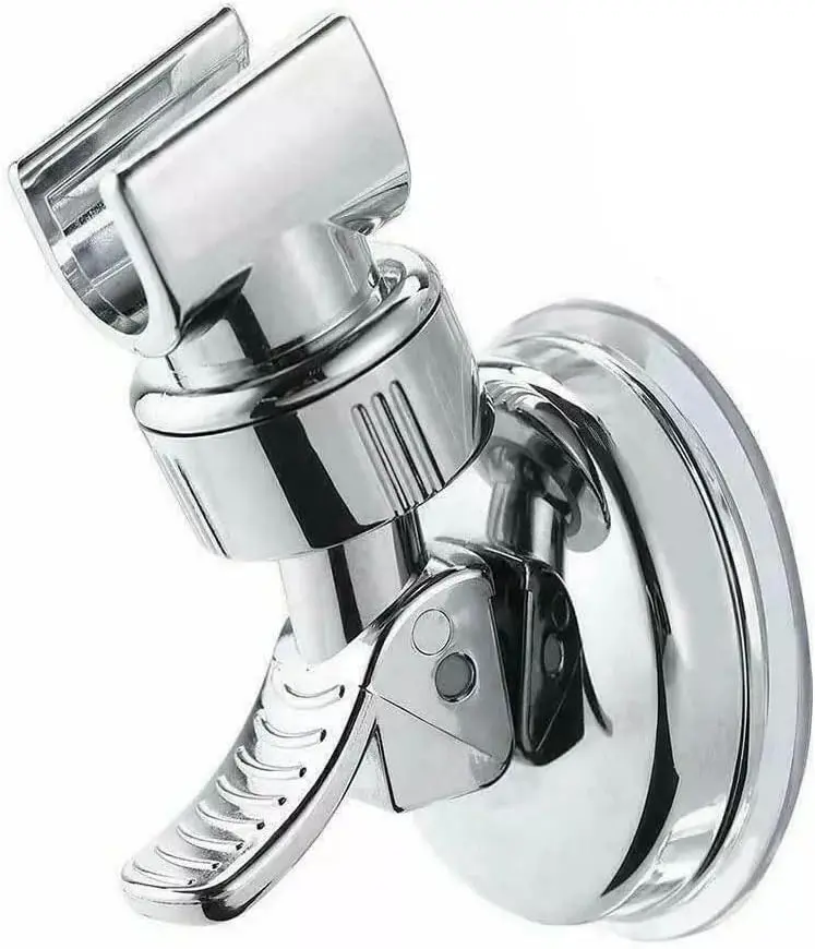Adjustable Shower Head Holder with Sticky Pad, Removable Suction Cup Shower Head Bracket No Drill Shower Head Bracket with Chrome Polished for Bathroom