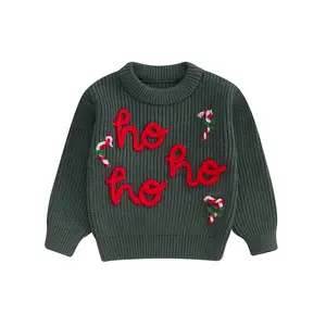Christmas Baby Jumpers Winter Warm Toddler Sweater Long Sleeve Letters Candy Cane Knitted Pullover Infant Clothes