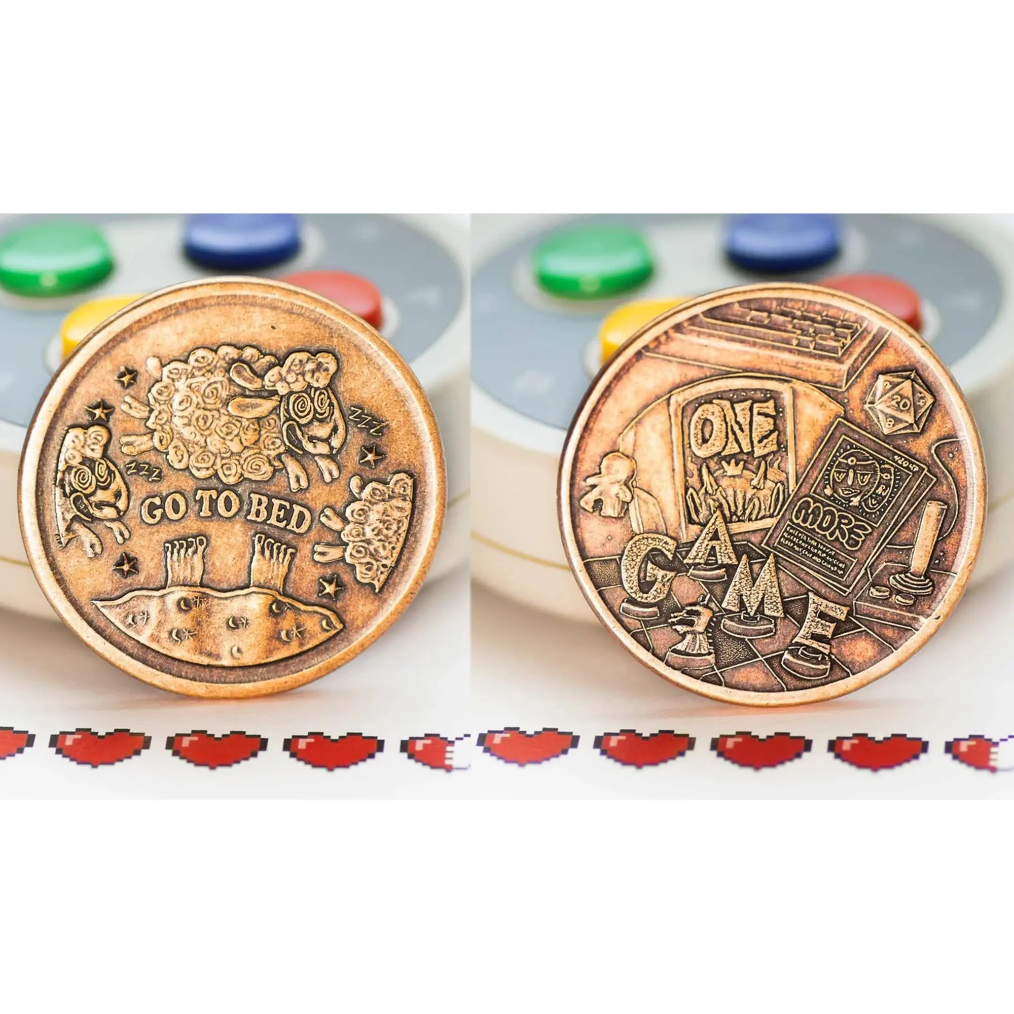 One More Game Go To Bed Decision Maker's Coin, Gaming Challenge Coins, Gift for Gamer