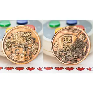 One More Game Go To Bed Decision Maker's Coin, Gaming Challenge Coins, Gift for Gamer