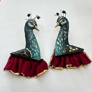 Handmade Peacock Earrings with Red Velvet - Limited Edition