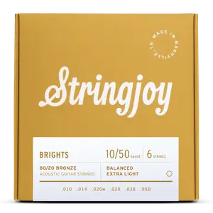 Stringjoy 10-50 Extra Light Gauge Brights - 80/20 Bronze Acoustic Guitar Strings
