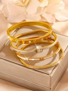 Elegant Stainless Steel Bracelet Set, Unique Design with Sparkling Rhinestones, Unisex Jewelry for All Seasons