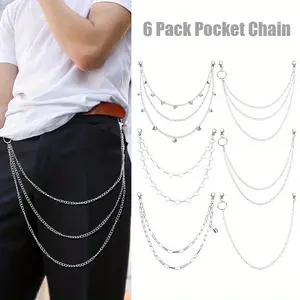 6 Pieces Jeans Pants Chain Belt Goth Multi Layer Decor Heart Butterfly Waist Pocket Chain birthday Gift for Women Men