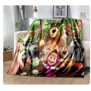 3D Cute Cartoon M-Masha And Bear Print Blanket Fashion