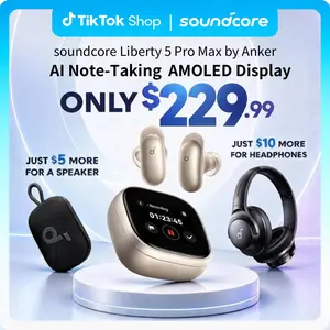 soundcore Anker Liberty 5 Pro Max Wireless Earbuds, Exclusive Limited: Add $5/$10 for Extra Premium Gift, AI Note-Taker for In-Person Meetings, Whisper-Clear Calls, Active Noise Cancelling, 1.78" AMOLED Smart5 Mins Charge = 4 Hrs Playtime