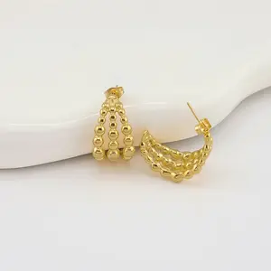 FWJ - STAINLESS STEEL JEWELRY-BEADED HALF HOOPS