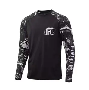UPF 50 Performance Fishing Shirt, Moisture-Wicking Quick Dry Long Sleeve with Camo Print & Fishing Logo for Anglers, Hikers & Outdoor Activities