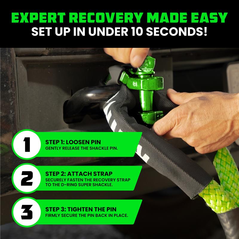 Rhino USA Super D Ring Shackles 2Pack (70,548lb Break Strength) Heavy Duty 3/4" Clevis Shackle with 7/8 Pin for Towing & Off-Road, Pair with Tow Strap