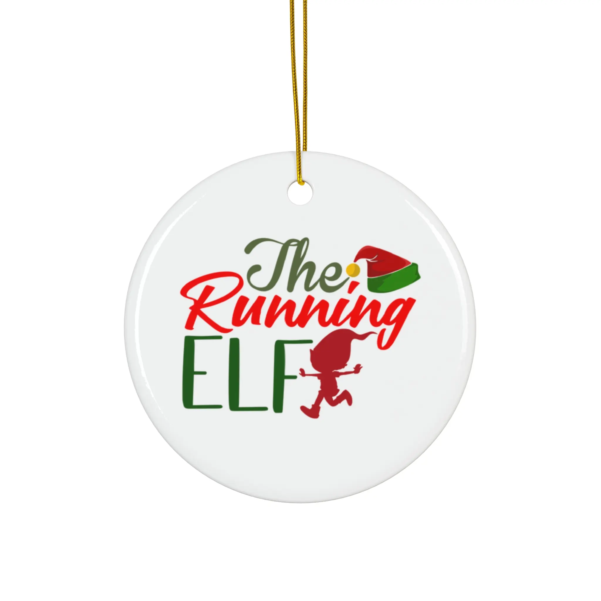 THE RUNNING ELF ORNAMENT, CHRISTMAS DECORATIONS, 3 INCHES CIRCLE ORNAMENT, CERAMIC ORNAMENT