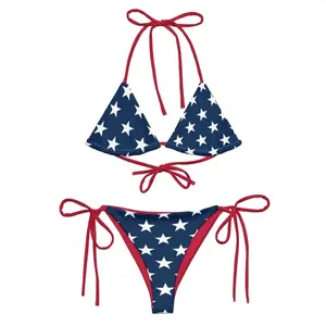 Stars & Stripes USA American Flag Print String Bikini - Triangle Bikini Set M4D