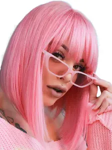 Pink wig Adjustable rose net cap Synthetic high-temperature resistant fibers Soft and fluffy hair texture Comfortable and natural wearing Suitable for daily wear / party gatherings / role-playing / women's gifts - 12 inches