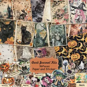 Dark Gothic Style Sticker Set, 96pcs/set Including 24 Sheets Material Paper & 72pcs DIY Decor Sticker, Scrapbooking & Journal Making Kit, Sticker Packs