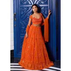 Orange tonal embroidered lehenga set