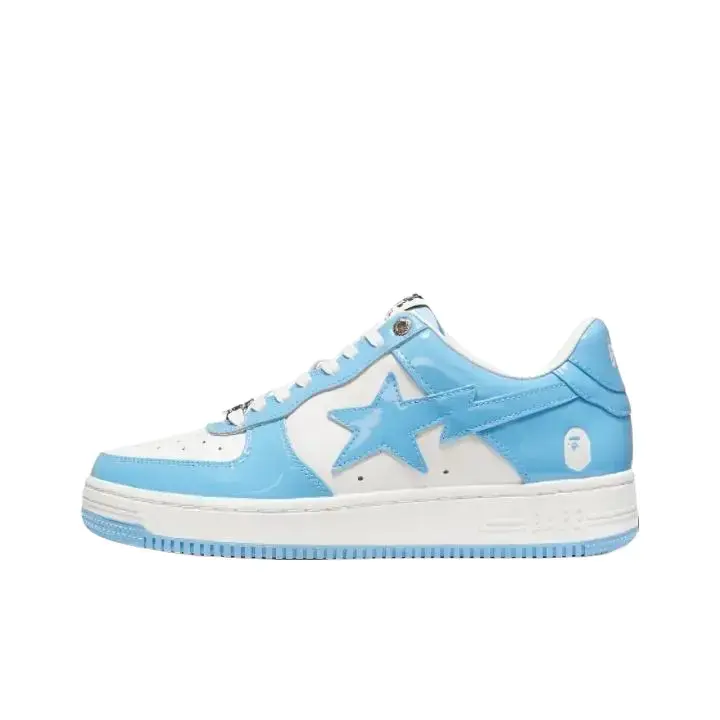 Light Blue White Gloss Patent Leather Star Print Flat Skate Shoes Soft Comfort Shock Absorb All Season Indoor Outdoor Trainers