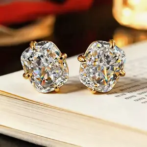 Women's Oval Cubic Zirconia Stud Earrings, Gold-Tone Prong-Set Sparkling CZ Earrings, Elegant Jewelry Gift for Wedding, Party & Anniversary