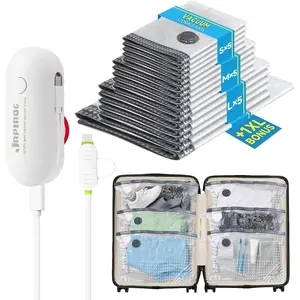 Travel Vacuum Storage Bags with USB Powered Electric Pump, 16 Pack Vacuum Seal Bags for Clothing Travel, Space Saver Bags for Luggage, Suitcase, Backpack & Home Organization, White