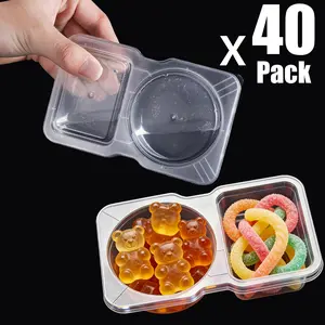 40 Pack Reusable Double Compartment Dipping Sauce Containers with Lids Plastic Boxes for Condiments Snacks Meals Kitchen Party Camping Picnic Travel Takeaway Safe Stackable