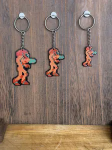 LyghtForge Creations Samus Shoot Pixel Art Keychain Retro Metroid NES Design 3D-Printed PLA+ Handmade for Gamers Collectors and Retro Gaming Fans