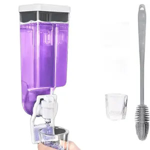 20oz Mouthwash Dispenser for Bathroom，Mouthwash Dispenser Wall Mounted, Plastic Mouthwash Bottle with Glass Cup, Cleaning Brush and Adhesive Hook