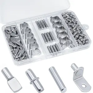 GJANSH 120Pcs Shelf Pins Kit,4 Styles Nickel Plated Shelf Support Pegs,Plated Shelf Pins Holders for Bookcase Kitchen Closet Shelf Shelves Furniture Cabinet，5mm (1/4 inch) cabinet shelf pegs