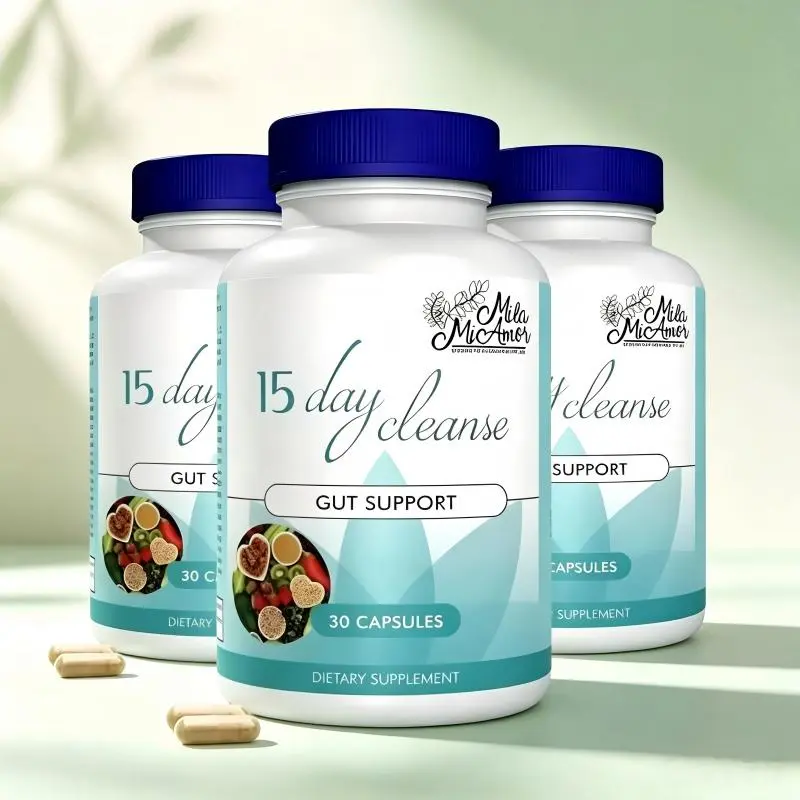 Mila McAnner 15 Day Cleanse Gut and Colon Support Caffeine Free Advanced Formula with Senna Cascara Sagrada Psyllium Husk Non-GMO Probiotics 30 Capsules