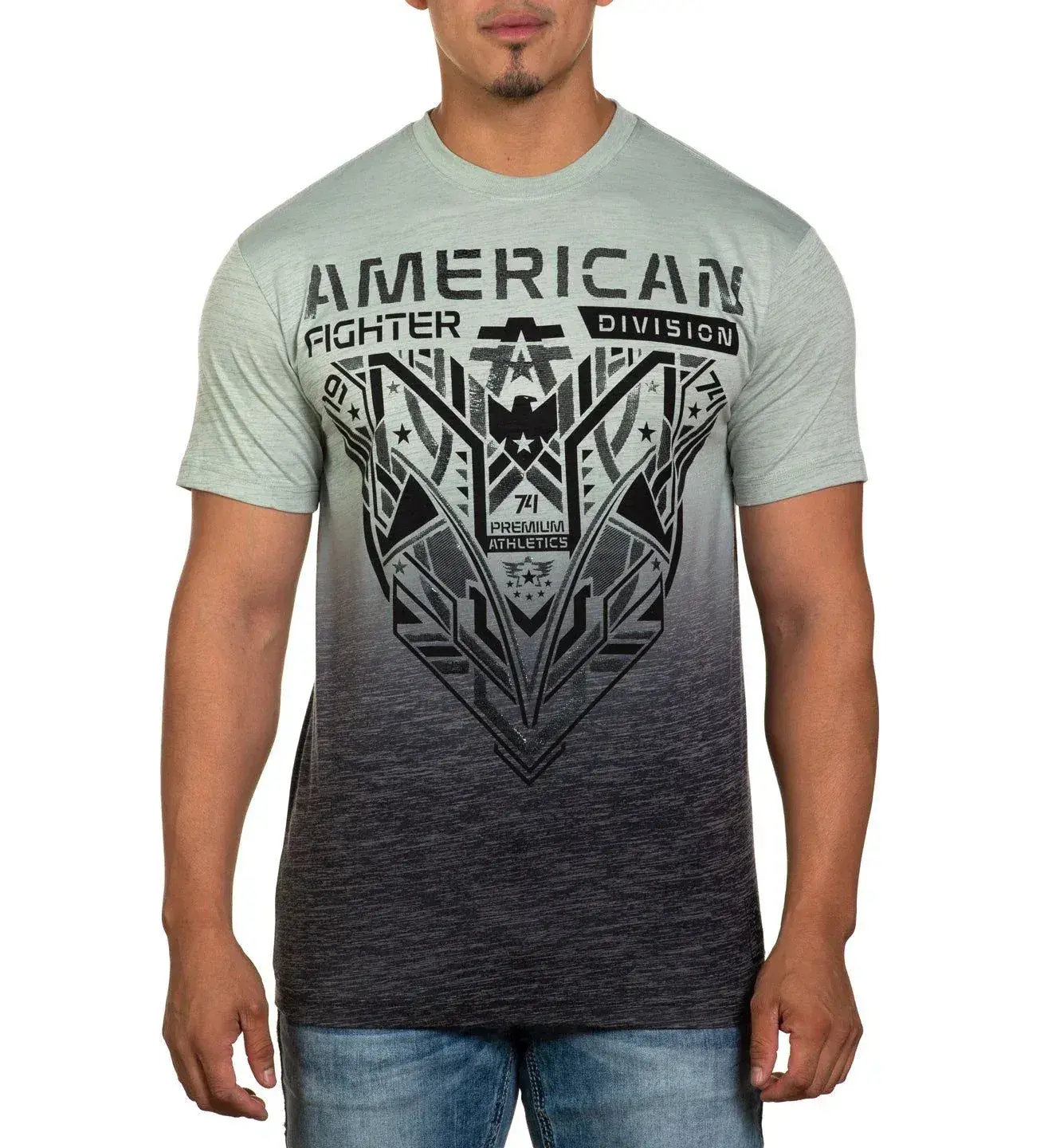 American Fighter t shirt Men's Vintage Graphic T-Shirt, Retro Athletic Streetwear Tee, Green Blue Short Sleeve Casual Shirt, Americana Inspired Graphic Top, Unisex Style