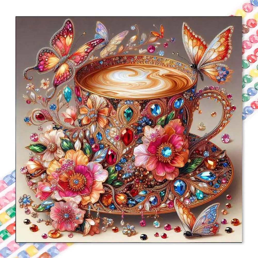 1 set of DIY diamond painting kit, 5D diamond art set, DIY decoration butterfly, flower, coffee cup mosaic, diamond art, DIY art home decor, Handicraft, suitable for Christmas.