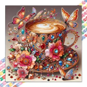 1 set of DIY diamond painting kit, 5D diamond art set, DIY decoration butterfly, flower, coffee cup mosaic, diamond art, DIY art home decor, suitable for Christmas.