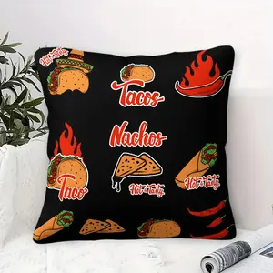 Mexican Food Throw Pillow, Fire & Pepper Print, Trendy Boho Style, For Sofas & Beds