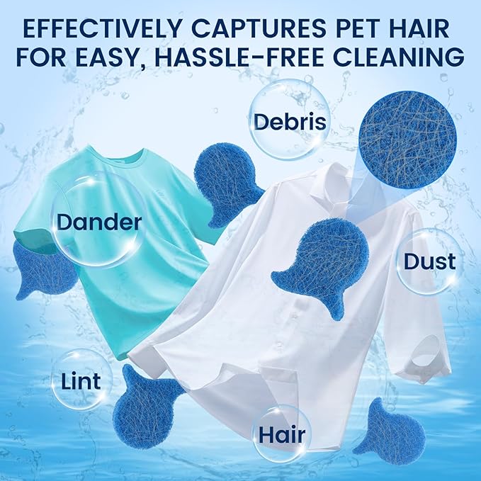 6pcs Pet Hair Remover for Laundry Reusable Dog & Cat Fur Catcher Tool Microfiber Soft Hooks for Washing Machine & Dryer Blue - Washer