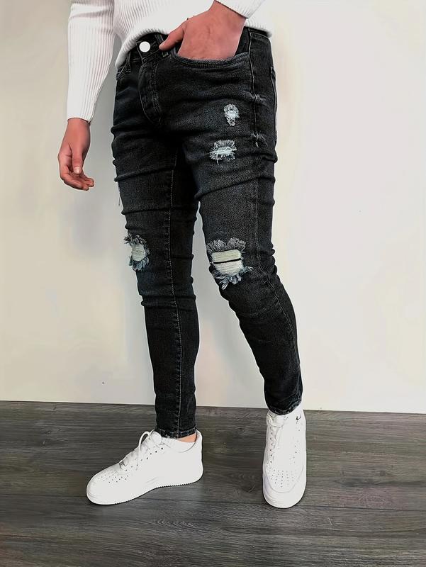 Men's black fashionable ripped jeans, a must-have for street fashionistas Menswear Pants Men's black fashionable ripped jeans, a must-have for street fashionistas Menswear Pants