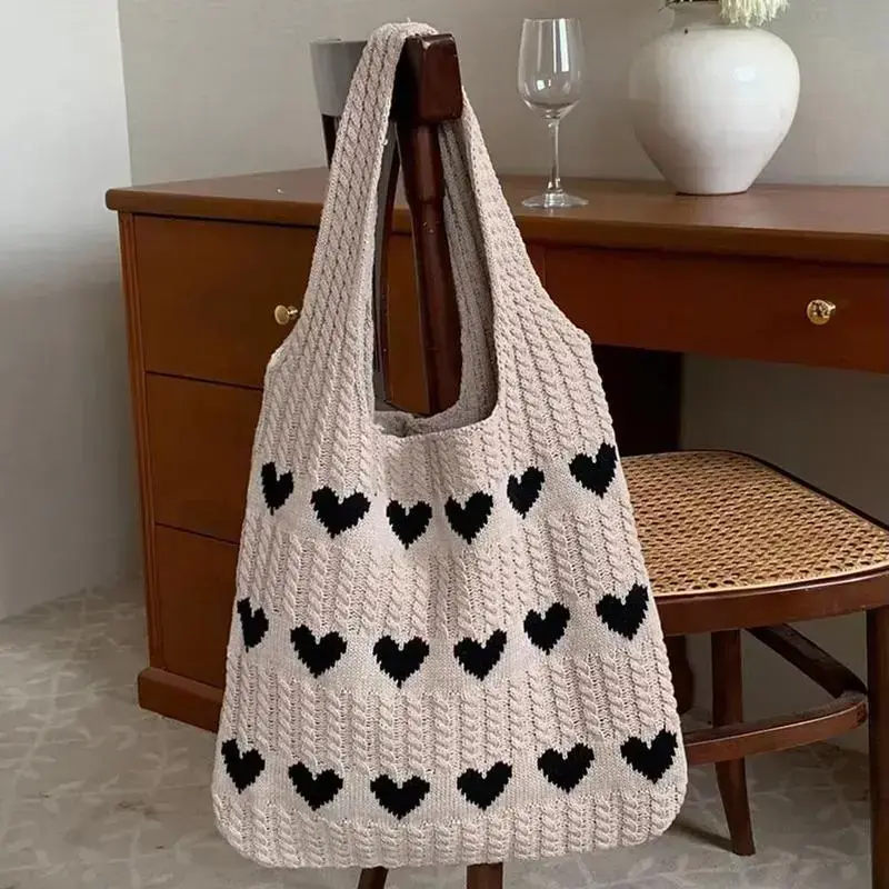 Women Knit Tote Bag Crochet Shoulder Bag Love Heart Pattern Handbags Aesthetic Everyday Knitted Bag Straps for Handbags(gift) Women Knit Tote Bag Crochet Shoulder Bag Love Heart Pattern Handbags Aesthetic Everyday Knitted Bag Straps for Handbags(gift)
