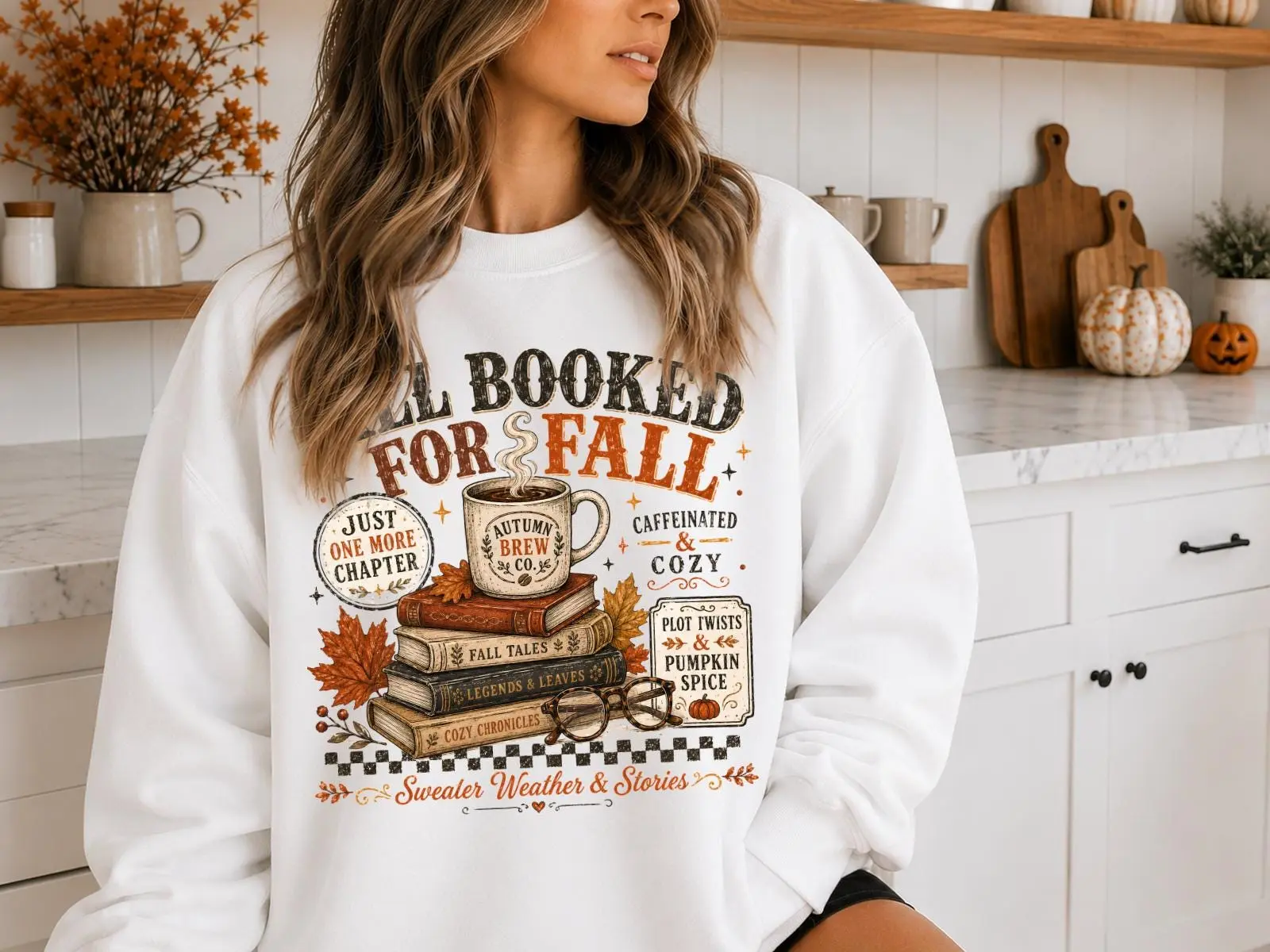 Cozy Book Lover Gift, Fall Reader Crewneck, Pumpkin Season Sweater, Bookish Cottagecore Thanksgiving Shirt