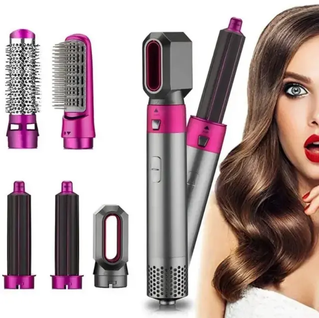 5 in 1 Hair Styler Set, Negative Ion Auto Curling Iron with Interchangeable Comb Attachments, Hot Air Brush for Volumizing and Straightening, Styling Tools Gift for Women