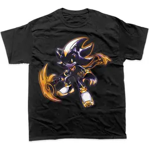Shadow The Hedgehog Golden Scythe Power Graphic T-Shirt, Sonic Adventure Dark Form Anime Gamer Streetwear Shirt, Retro SG Game Villain Character Fan Tee, Unisex Cotton Crewneck T-Shirt Menswear Womenswear Streetwear Top
