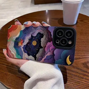 Floral & Moon Pattern Phone Case, Total Protective Shockproof Phone Protective Cover, Phone Accessory Compatible with iPhone 16 15 14 13 12 11 Pro Max