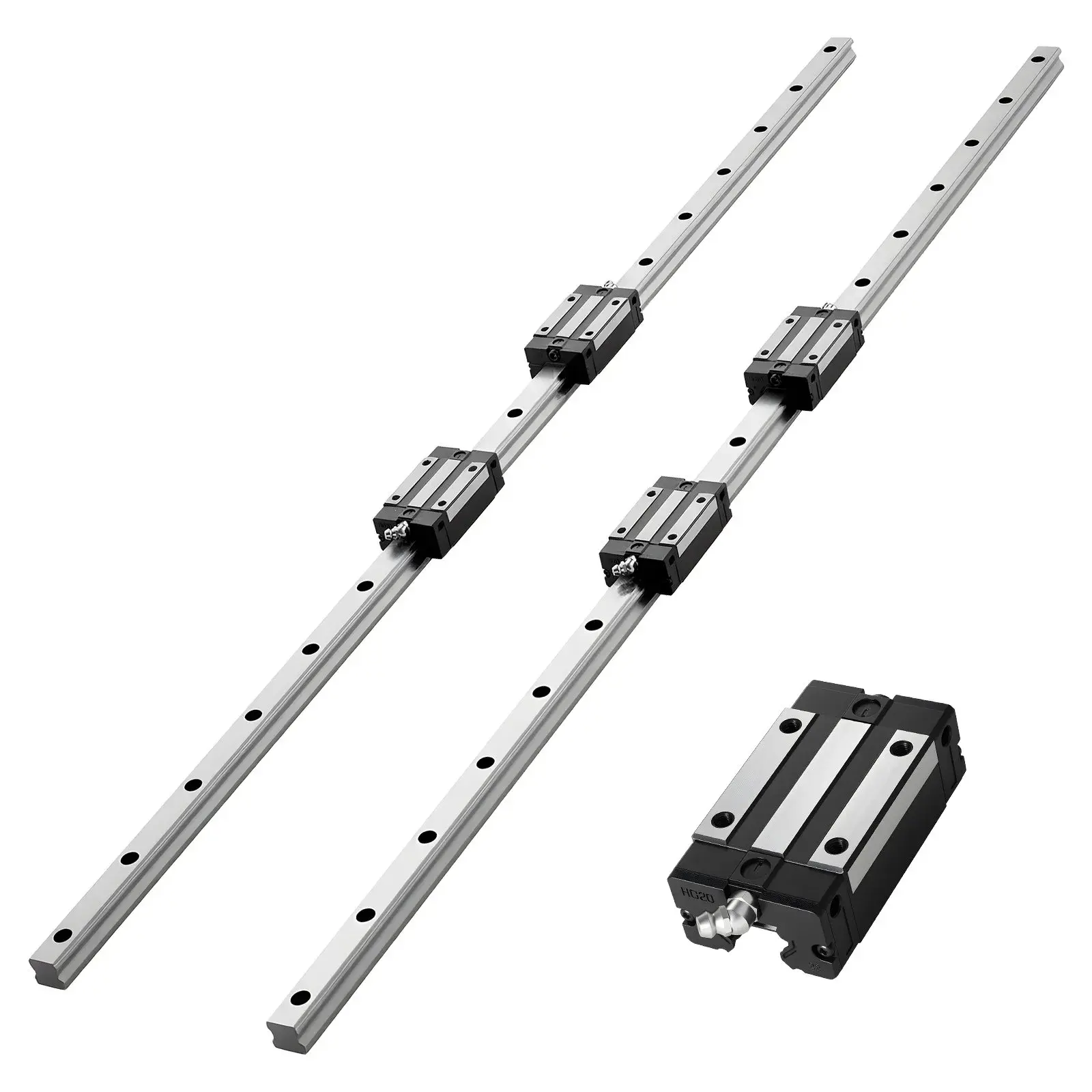 【summerfinds】VEVOR HGR20 Linear Guide Kit (Rails + Blocks), 2x1000mm (2x39.37in) Rails, 4 Bearing Slide Blocks, 34x End Caps, Medium-Carbon Steel, Anti-Rust, High Precision, Silent Smooth Sliding, Pre-Drilled Holes, for 3D Printers, Milling Machines