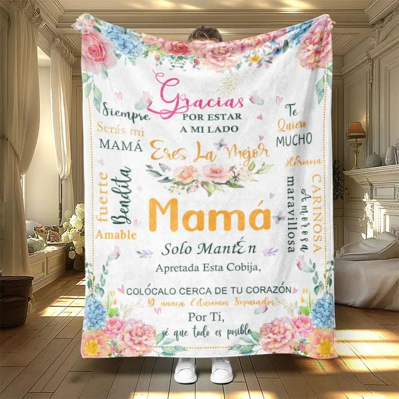 Floral & Letter Pattern Blanket, 1 Count Soft Warm Nap Throw Blanket, Air-conditioned Room Blanket for Home Office Travel Dormitory School Camping